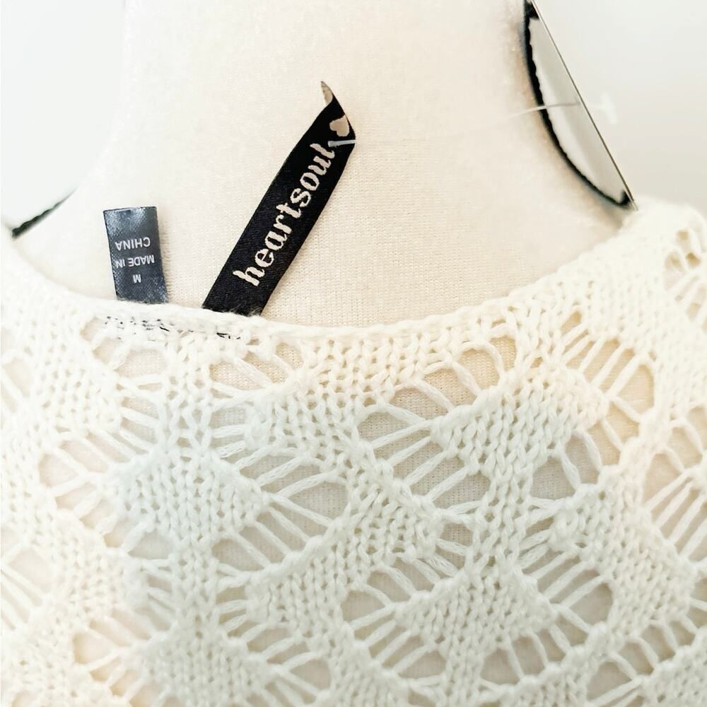 NWT Heartsoul Cream Crochet Knit Fringe Open Front Kimono Cardigan Sweater SizeM - Picture 3 of 4